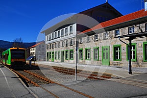 Railway station Bayerisch Eisenstein - AlÅ¾bÄ›tÃ­n, ski resort, Bohemian Forest (Å umava), Germany - Czech